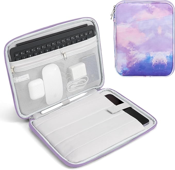 TiMOVO 9-11" Tablet Sleeve Bag for iPad 11-inch A16 2025, iPad 10.9"/10.2"| Air 11 Inch/5th/4th Gen. 10.9", Galaxy Tab A9+/A11Plus 11", Protective Bag with Pockets, Watercolor Purple