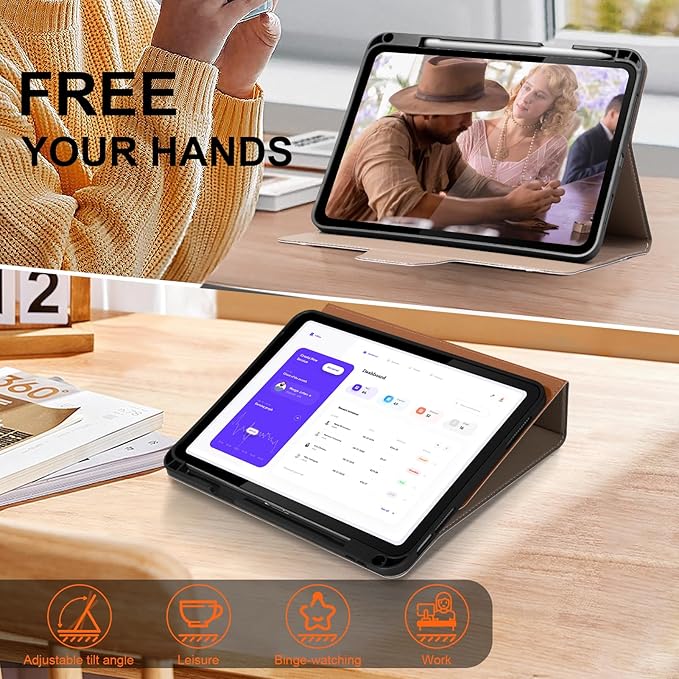 Case for iPad 11th/10th Gen 11"/10.9 Inch (2026-2022) with Pencil Holder, Smart Leather Cover with Buckle, Protective, Auto Wake/Sleep, Adjustable Stand, Multiple View Angles, Brown