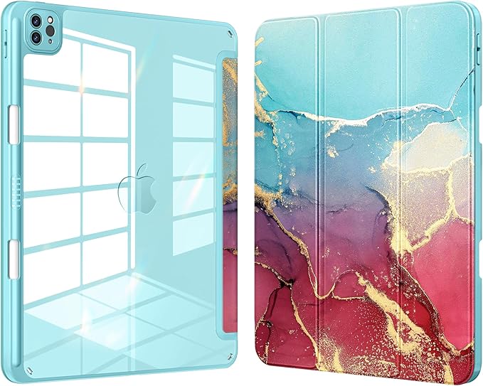 VIKESI for iPad Pro 11 Inch 4th/3rd/2nd/1st Generation Case, iPad Air 11-inch / 5th / 4th Generation Case with Clear Back,Pencil Holder,Auto Sleep/Wake,Camera Protection,Sky Marble