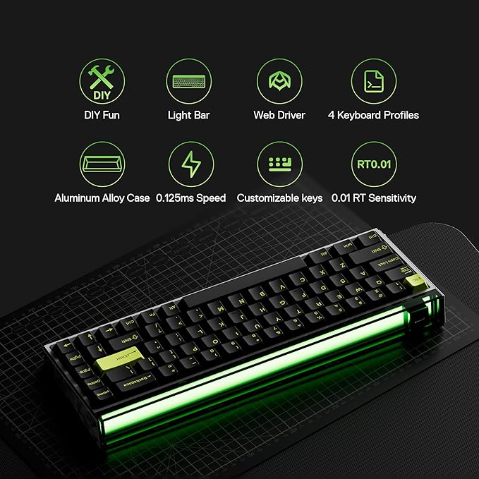 MelGeek MADE68 Ultra Wired Gaming Keyboard, Magnetic Keyboard with Hall Effect, 65% Compact Rapid Trigger, Hot-Swappable, RGB Snap Tap & Adjustable Actuation, Online HIVE Custom, Aluminum Case-Green