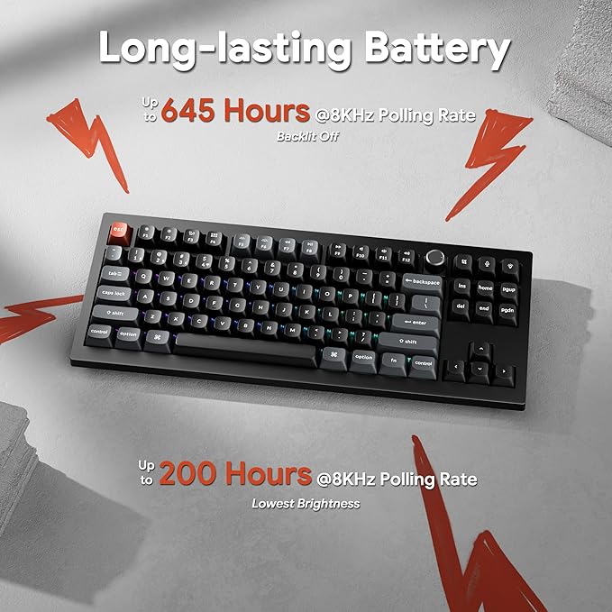 Keychron V3 Ultra TKL Mechanical Keyboard Wireless, ZMK Custom 8K Polling Rate, 2.4 GHz/Bluetooth/Wired with RGB Backlit, Pre-Lubed Silk POM Brown Switch Hot-Swappable for Mac Windows Linux