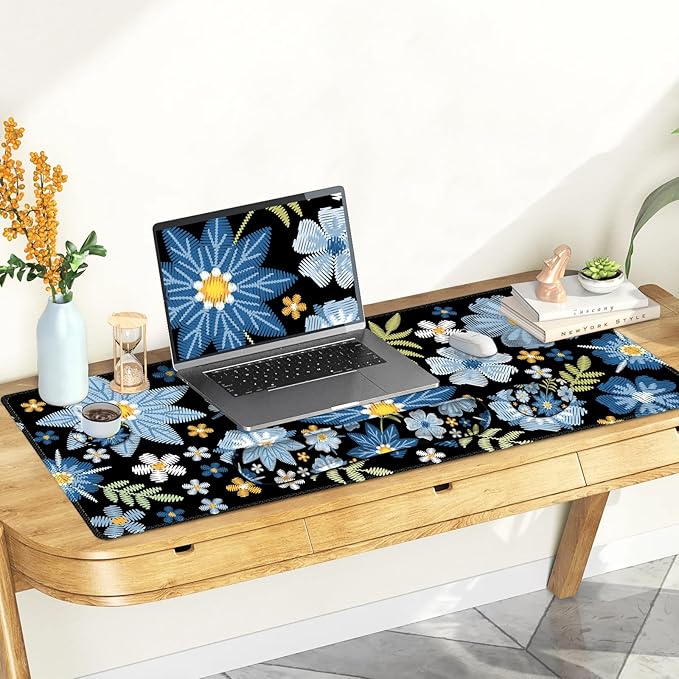 Large Gaming Mouse Pad Set, 4 in1 Ergonomics Keyboard Desk Mat with Memory Foam Wrist Rest, Computer PC Extended Game Mousepad, Non-Slip Desk Pad Matt Easy Typing Pain Relief I Forget-me-not