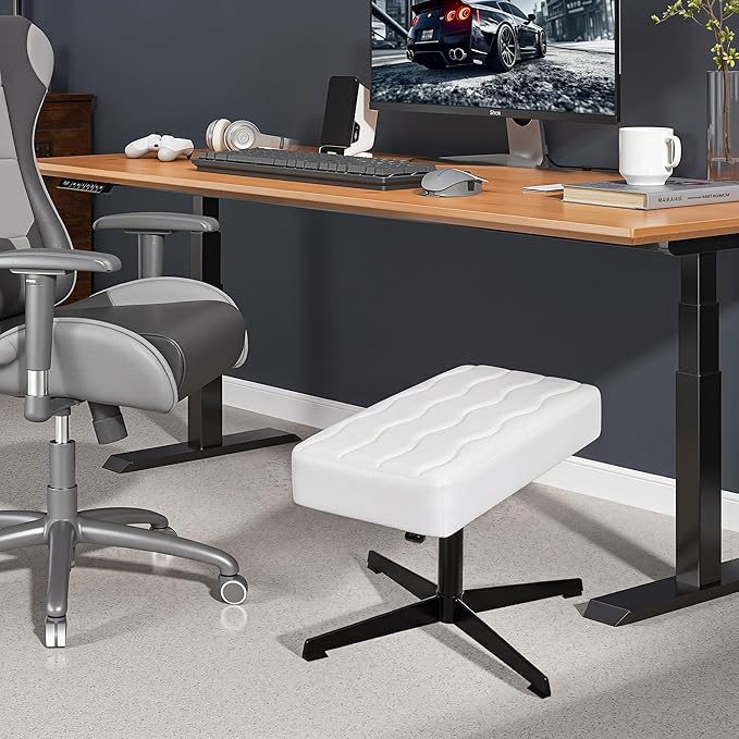 VECELO Under Desk Footrest, PU Ergonomic Foot Rest with Comfort Padding, Height Adjustable for Relieving Leg Pain, Stiffness, and etc, White