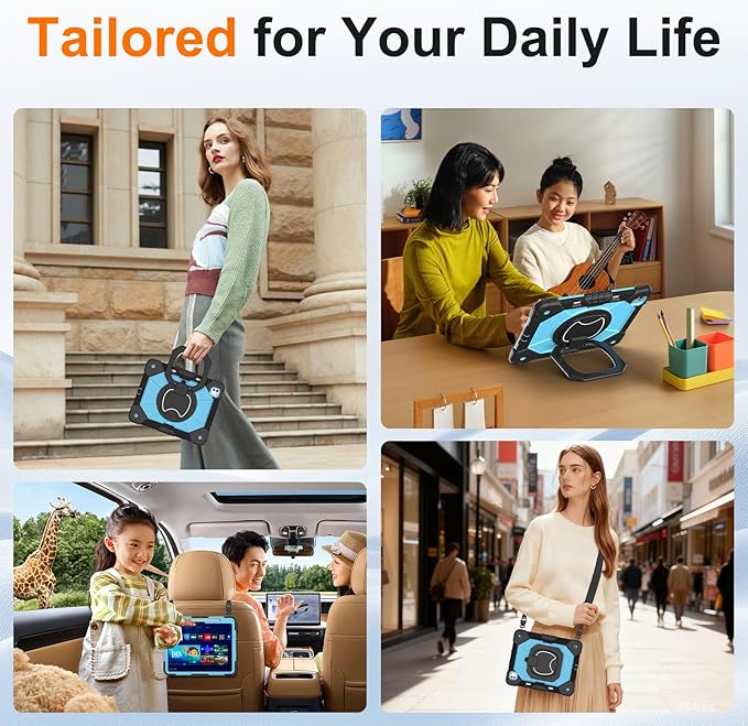 Case for iPad Pro 13 Inch M5 2025/ M4 2024, Ubearkk for iPad Pro 13 Inch case with Screen Protector, 360 Degree Rotating Stand Shoulder Strap Pencil Holder,Military Grade Shockproof, Black Blue