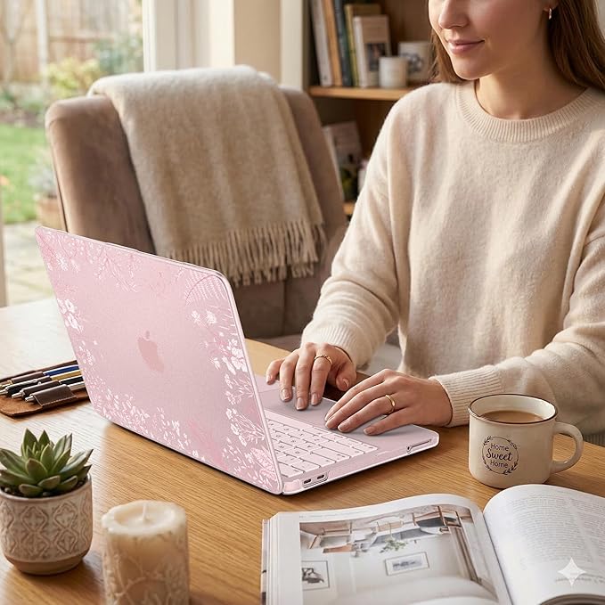 DONGKE for MacBook Neo 13 inch Case 2026 (Model A3404), Artistic Flower Pattern Ultra Slim Frosted Matte Hard Shell, Anti-Scratch & Fingerprint Resistant Cover - Blush Wild Flowers