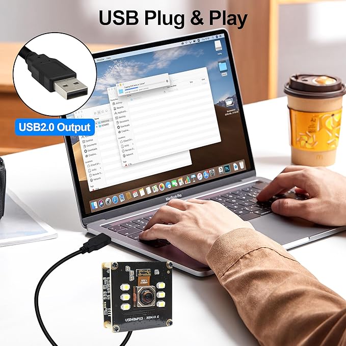 MMlove 48MP USB Camera Module 4K 30FPS Color Night Vision High Speed Autofocus Webcam Lightburn Camera 70° Viewing Angle Industrial Security Webcam for Face Recognition Streaming,PC/Laptop