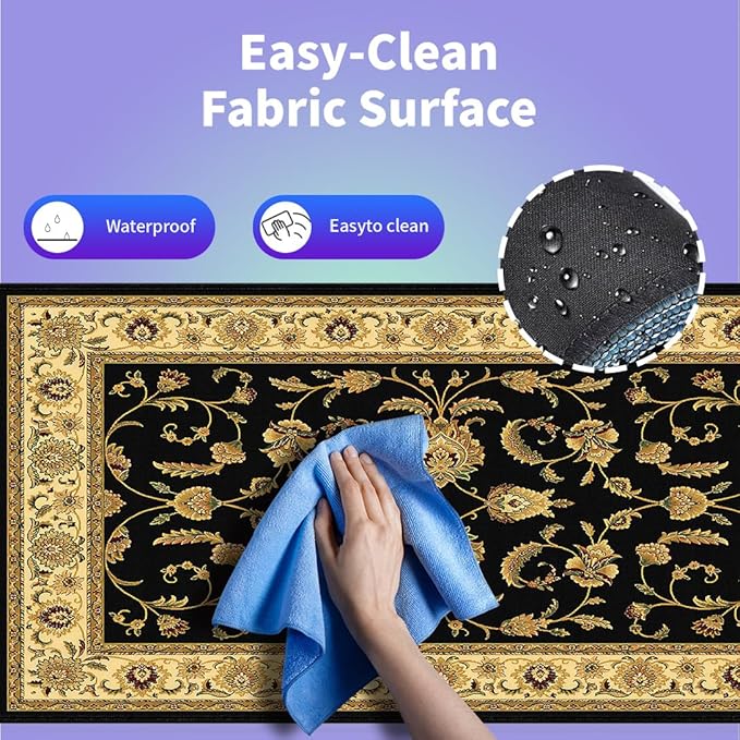 Large Gaming Mouse Pad (31.5" x 15.8") - Elegant Black and Cream Oriental Persian Design Vintage Floral Print Art, Extra XXL Office Accessories, Premium Stitched Anti-Slip Office Desk Mat