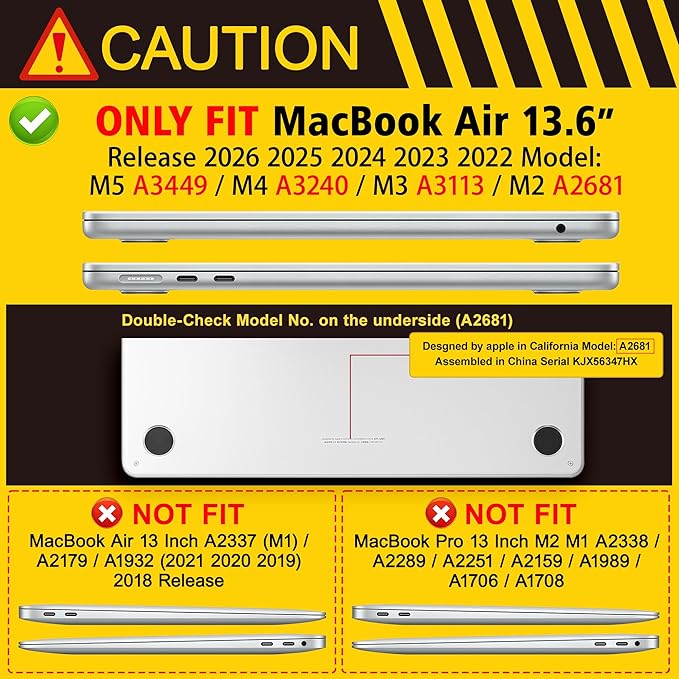 May Chen Case for MacBook Air 13/13.6-inch (M5/M4/M3/M2, 2022-2026 Models A3449 A3240 A3113 A2681), Lightweight | Closes Seamlessly | Ideal for Work Hard Shell Case, Airy Blue A+