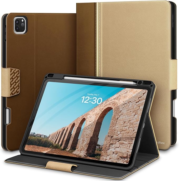 KingBlanc Case for iPad Pro 13-inch (M5 2025, M4 2024) with Pencil Holder, PU Leather Book-Style Cover, Auto Sleep/Wake, Pencil Pro & USB-C Compatible, Multi-Angle Stand for Viewing & Drawing, Beige
