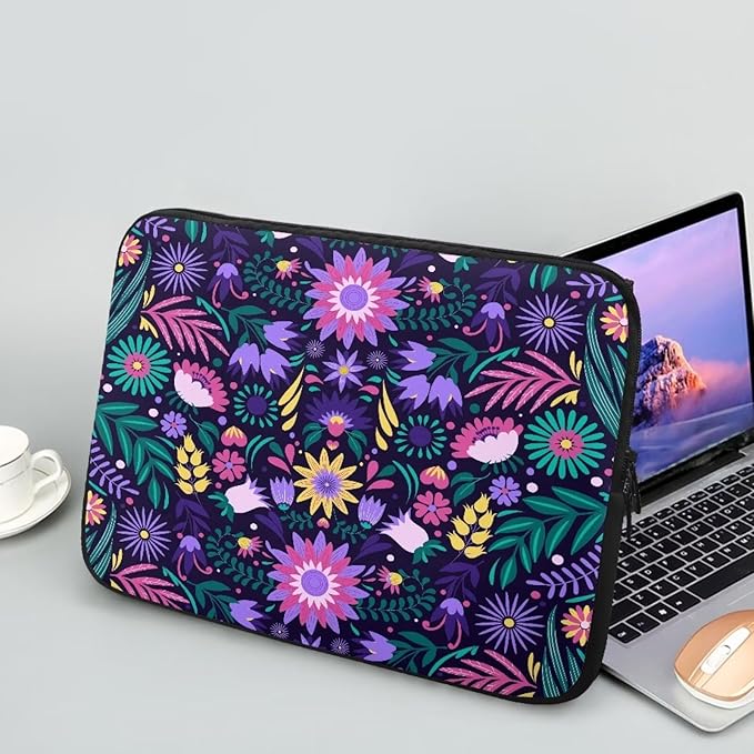 Mandala Flower Laptop Protective Sleeve for Women 13 inch Lap Top Case Portable Computer Sleeve Laptop Protector Zippered Pouches Gifts for Girls Boys Purple