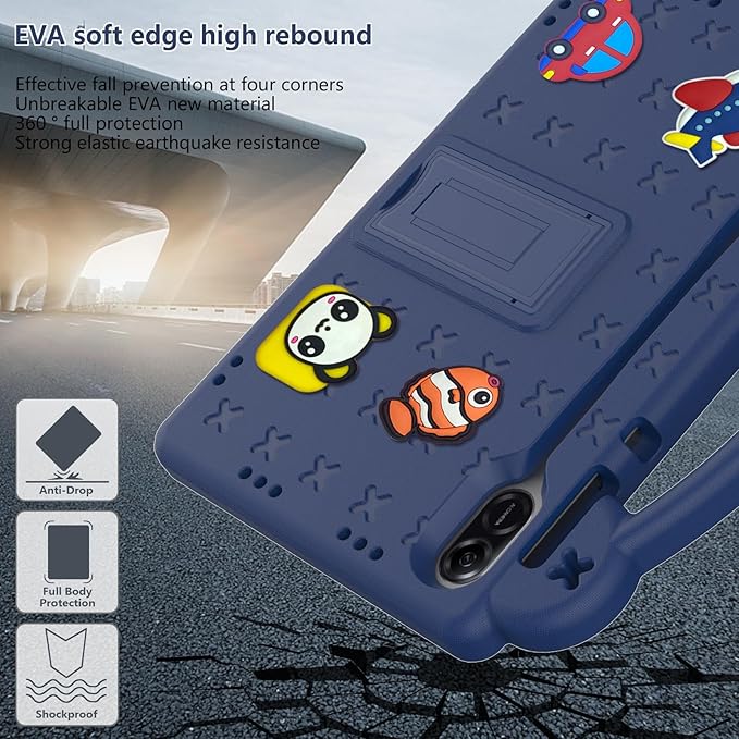 AKABEILA Compatible with Honor Pad X8a 2024/Pad X9 11 inch 2024/Infinix Xpad 11 inch X1101 2024 Tablet Case, Kids Shockproof Protective Case with Shoulder Strap & Stand Handle Navy Blue