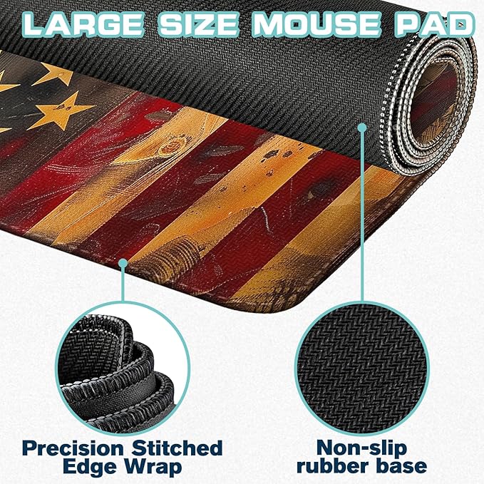 Mouse Pad Gaming - Desk Mat for Keyboard and Mouse - American Antique Flag Large Mouse Pads for Desk, Gaming Mousepad with Non-Slip Base, Desks Pad (31.5" X 11.8") for Game, Office and Home