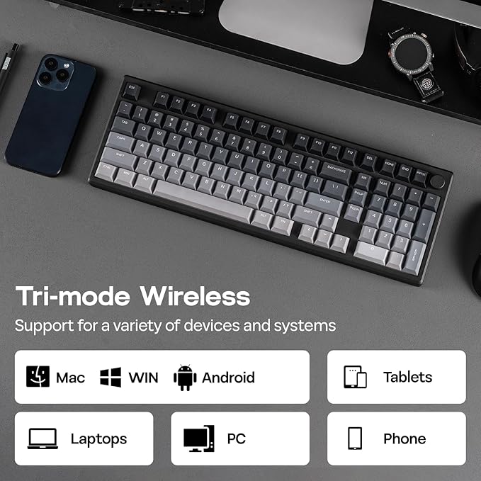 EPOMAKER Galaxy100 Lite QMK/VIA Gaming Keyboard with 8000mAh Battery and Numpad, 1800 Aluminum Mechanical Keyboard, USB-C/BT/2.4Ghz, Hot-Swap, Creamy Sound (Black, Wisteria Linear Switch)