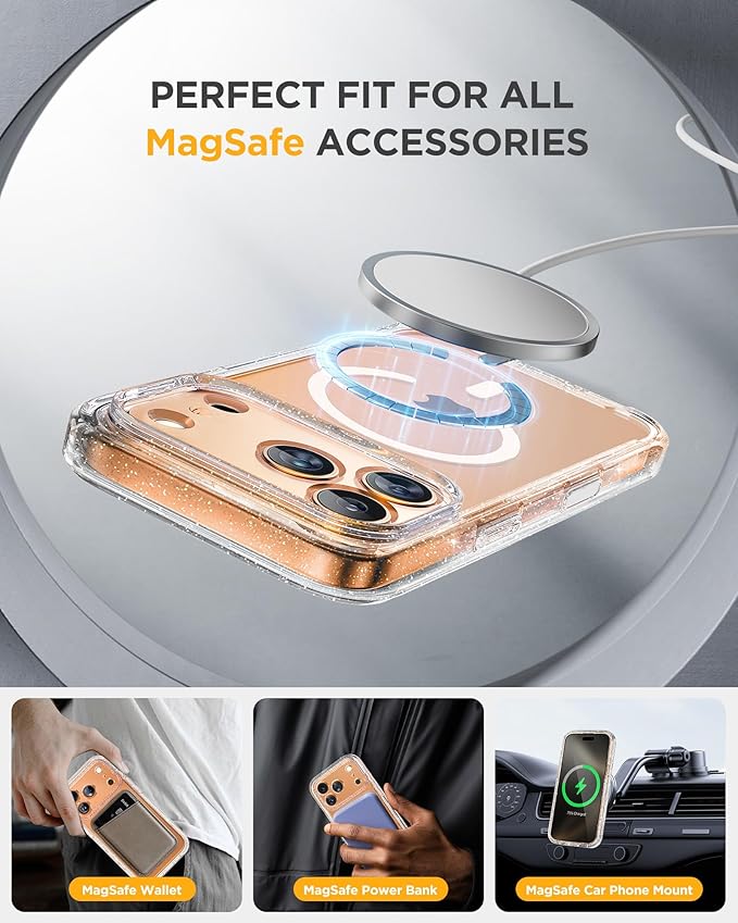 Miracase for iPhone 17 Pro Max Case 6.9" Full-Body Phone Case with Built-in Glass Screen Protector& Full Camera Protector,[Magnetic with MagSafe] Drop Proof 17 ProMax Cover, Clear Glitter