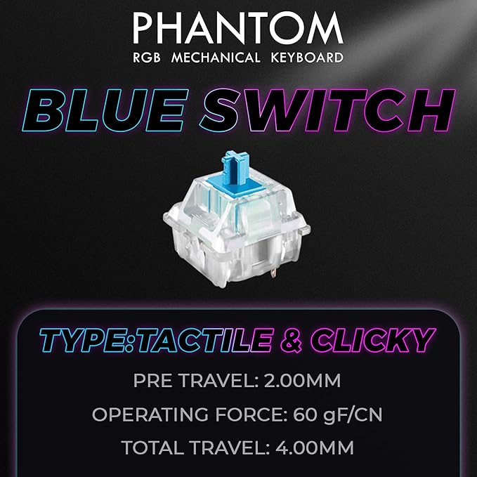 TECWARE Phantom 87 Key RGB Mechanical Gaming Keyboard | Outemu Blue Switch | 16.8M Color LED Lighting | 18 Pre-Set | Low Latency | N-Key Rollover | Software Customizable Keys | Wired USB Connection