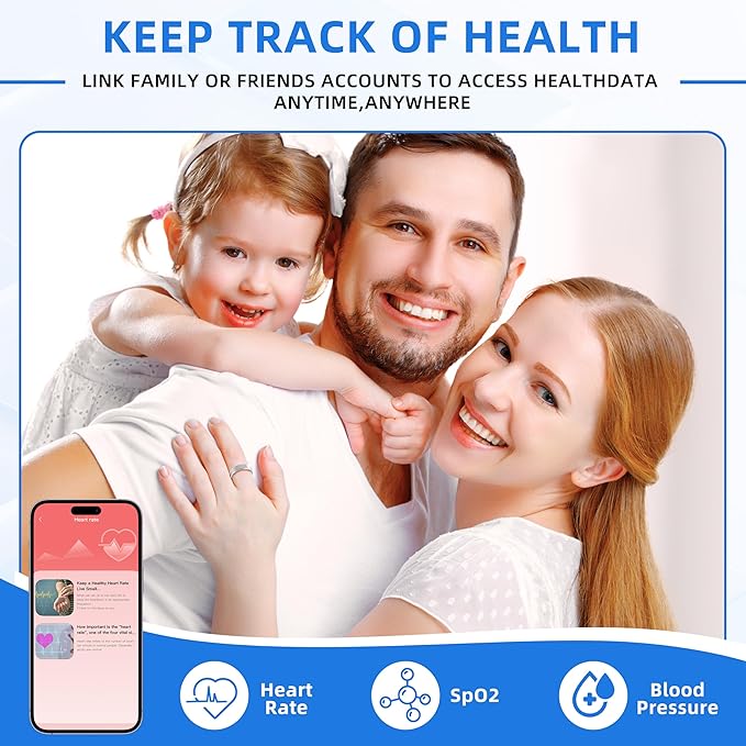 Smart Ring Health Tracking, Sleep Tracking, Heart Rate, Blood Oxygen, Blood Pressure，Fitness Ring, Activity Monitoring, 5 Days Battery, 5ATM Waterproof, No Subscription (Silver, 11#)