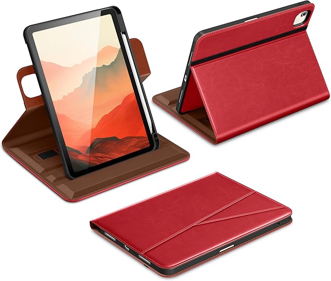 DTTO for iPad Air 11 inch Case M4 / M3 / M2 (2026/2025/2024), iPad Air 5th / 4th Gen (2022/2020), 360 Degree Rotating Premium Leather Folio Stand Cover with Pencil Holder, Red