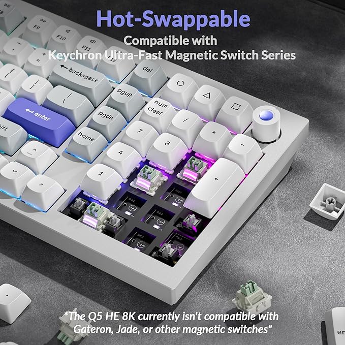Keychron Q5 HE 96% 8K Wired Hall Effect Gaming Keyboard, Rapid Trigger Magnetic Switches Keyboard Hot Swappable, 8000 Hz Polling Rate, Adjustable Actuation, Aluminum, RGB, QMK, Mac/Windows – White