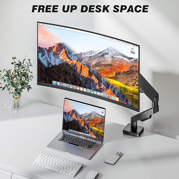 5Rcom Single Monitor Arm for 13 to 35 Inch Screens, Fully Adjustable Heavy Duty Monitor Mount Holds up to 22 lbs, Fast Install Computer Monitor Stand withCable Management Design, Black