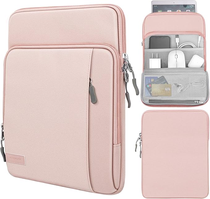 MoKo 9-11 Inch Tablet Sleeve Bag Carrying Case with Storage Pockets Fits New 11-inch iPad Air M4 2026/iPad Pro M5, iPad Pro/A16 11, iPad Air 5/4th 10.9, iPad 9/8th 10.2, Tab S8/S9 11, Pink