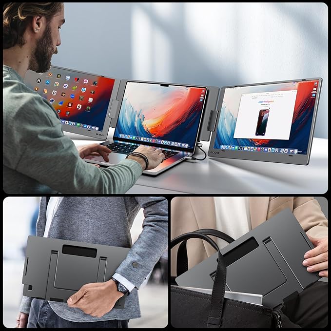 KYY Laptop Screen Extender, 15.6" Monitor Extender with Type-C Plug&Play, 1080P FHD Portable Triple Monitor for Laptop with Alloy Dual Display fit 13"-17", Portable Extended Screen for Mac/Wins/Chrome