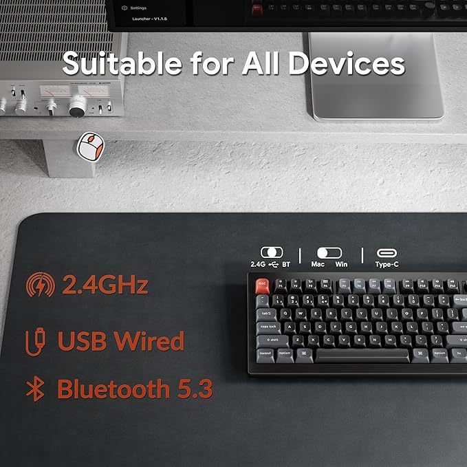 Keychron V3 Ultra TKL Mechanical Keyboard Wireless, ZMK Custom 8K Polling Rate, 2.4 GHz/Bluetooth/Wired with RGB Backlit, Pre-Lubed Silk POM Red Switch Hot-Swappable for Mac Windows Linux