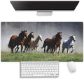 Large Gaming Mouse Pad (31.5" x 15.8") - American Quarter Horses Prairie Animals Galloping Through The Mist Scene, Extra XXL Office Accessories, Premium Stitched Anti-Slip Office Desk Mat