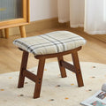 Foot Stool,Under Desk Foot Rest Ottoman, Washable Stool for Office, Living Room, Bedroom (Brown Legs-Stripes Stool Seat)