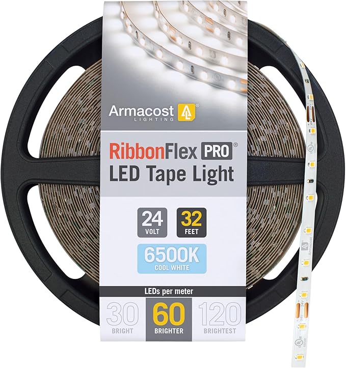 Armacost Lighting RibbonFlex Pro 24V White LED Strip Lights 60 LED/m, 6500K, 32.8 ft 185251