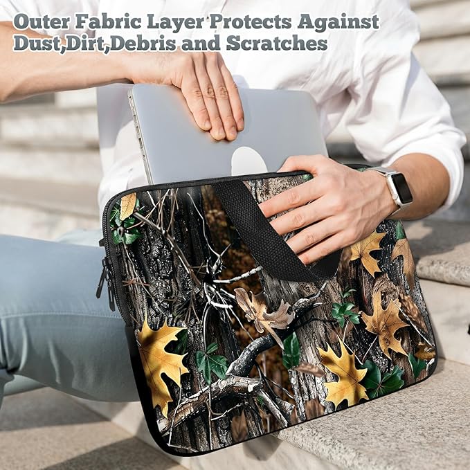 Laptop Sleeve Case Bag 13 inch, Camo Leaf Slim Carrying Case Durable Handbag Travel Laptop Bag for 13 inch MacBook Air M3/M2/Pro M2/ 13" iPad Pro/Air M4/M2 2024