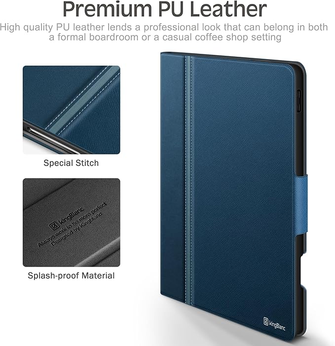 KingBlanc Case for iPad Pro 13-inch (M5 2025, M4 2024) with Pencil Holder, PU Leather Book-Style Cover, Auto Sleep/Wake, Pencil Pro & USB-C Compatible, Multi-Angle Stand for Viewing & Drawing, Blue