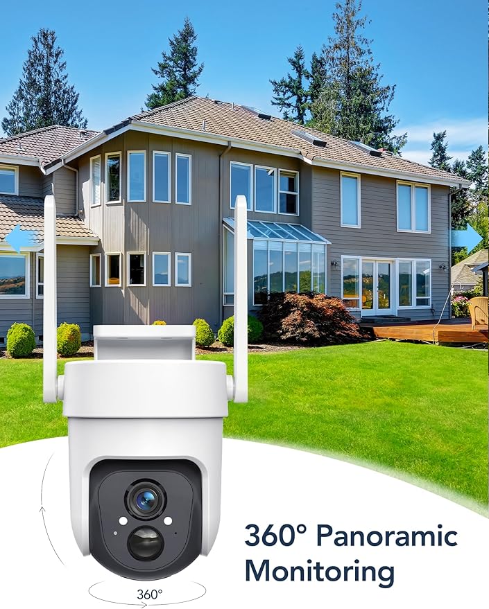 GNCC 4G LTE Cellular Solar Security Camera Wireless Outdoor, No WiFi Needed, SIM Card Included, 360° PTZ Live View, 2K Color Night Vision, 9000mAh Battery for Farm, Ranch, Barn, RV & Job Site
