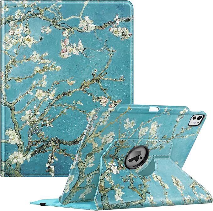 Fintie Rotating Case for iPad Pro 13-inch (M5) 2025 / (M4) 2024 with Pencil Holder - 360 Degree Swiveling Protective Stand Cover with Auto Wake/Sleep, Blossom