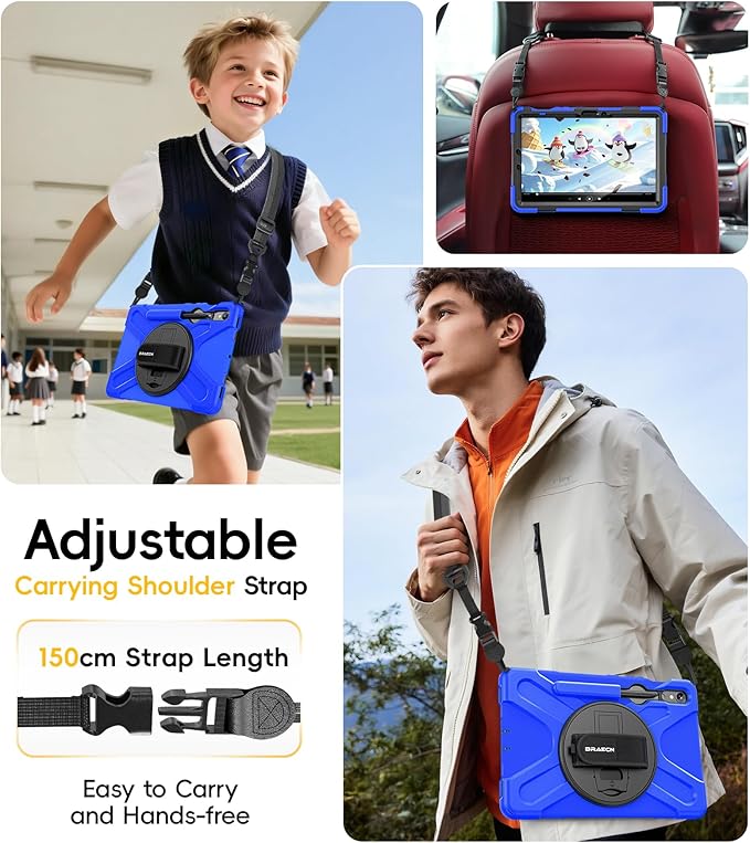 BRAECN Case for Samsung Galaxy Tab S10 Lite/S10 FE/S9 FE 5G 10.9"& S9/S8/S7 11",Heavy Duty Shockproof Silicone Cover with 360 Rotating Stand &Hand Strap, Kickstand, Shoulder Strap, S Pen Holder
