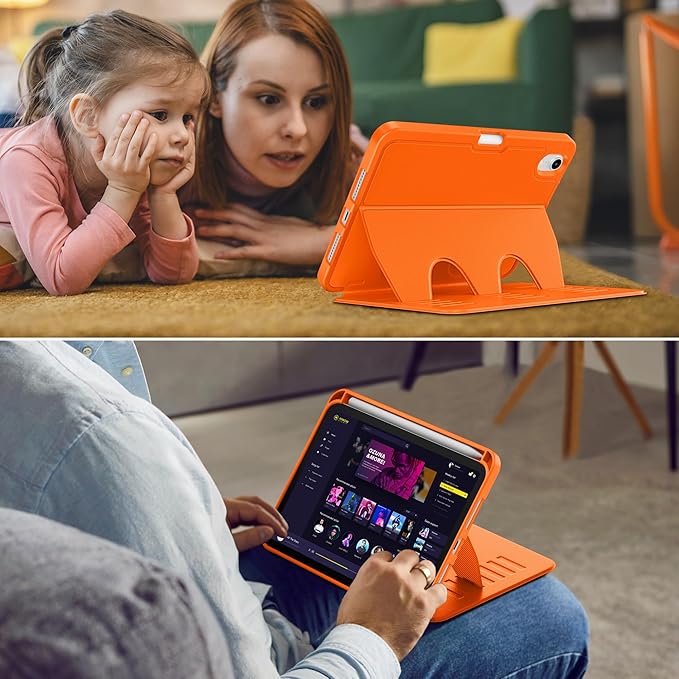 VIKESI Case for iPad mini 7 (A17 Pro) and iPad mini 6,Multiple Angles Magnetic Stand Cover,Shockproof Soft Back,Pencil Holder,and Auto Sleep/Wake,Orange