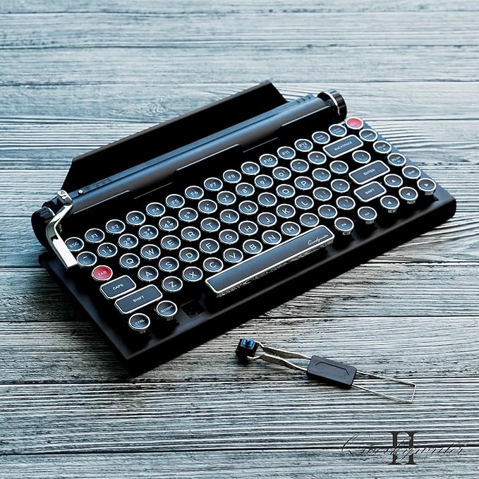 QWERKYTOYS QWERKYWRITER 2 Premium Aluminum Retro Typewriter Mechanical Keyboard with Hot-Swappable Switches, Fast Wireless Mode, Page Scroll Knob & Heavy-Duty Tablet Stand Mac/Win/Android/iOS