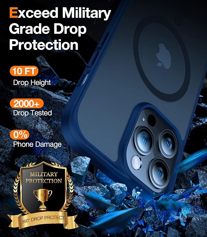 TORRAS Magnetic Designed for iPhone 13 Pro Max Case, [Military Grade Drop Tested] [Compatible with MagSafe] Shockproof Translucent Hard Back Soft Slim, Navy Blue