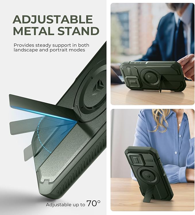 Dexnor for iPhone 16 Pro Case with Slide Camera Cover&Adjustable Kickstand & Built-in Screen Protector,Compatible with MagSafe Shockproof Bumper Cases Heavy-Duty Magnetic Protective Cover,Army Green