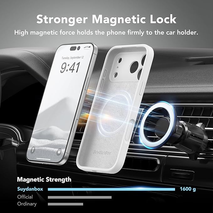 Magnetic for iPhone 17 Pro Case, Compatible with MagSafe, [Full Camera Protection][Screen Protector] Silicone Shockproof Protective Phone Case for iPhone 17 Pro 6.3", White