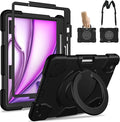 Andnary Case for iPad Air 11 inch Case M4/M3/M2 (2026/2025/2024), Heavy Duty Shockproof Cover with Screen Protector, 360° Rotating Stand, Pencil Holder, Shoulder Strap (Black)