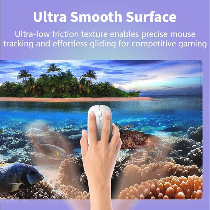 Large Gaming Mouse Pad (31.5" x 15.8") - Tropical Island Underwater Paradise Marine Life Sea Turtle A Coral Reef Adventure, Extra XXL Office Accessories, Premium Stitched Anti-Slip Desk Mat