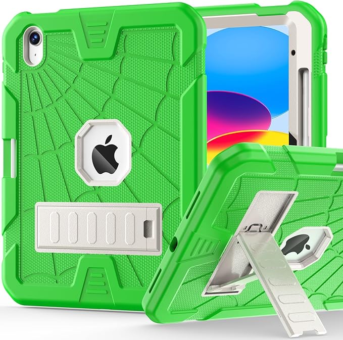 SIBEITU for iPad Case 11th A16/ 10th Generation 2025/2022, Heavy Duty iPad 10 Case with Built-in Kickstand & Pencil Holder, Hybrid 3-Layer Protective iPad 10th 10.9" Cover for Kids Boys Girls, Green