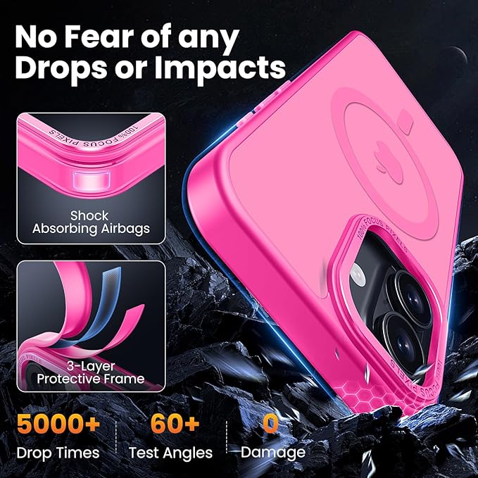 for iPhone 16 Case with 2X Screen Protectors [Compatible with MagSafe] Military Grade Drop Protection Skin Feeling Back Cover Shockproof Slim Fit iPhone 16 Phone Case 6.1 inch,Pink