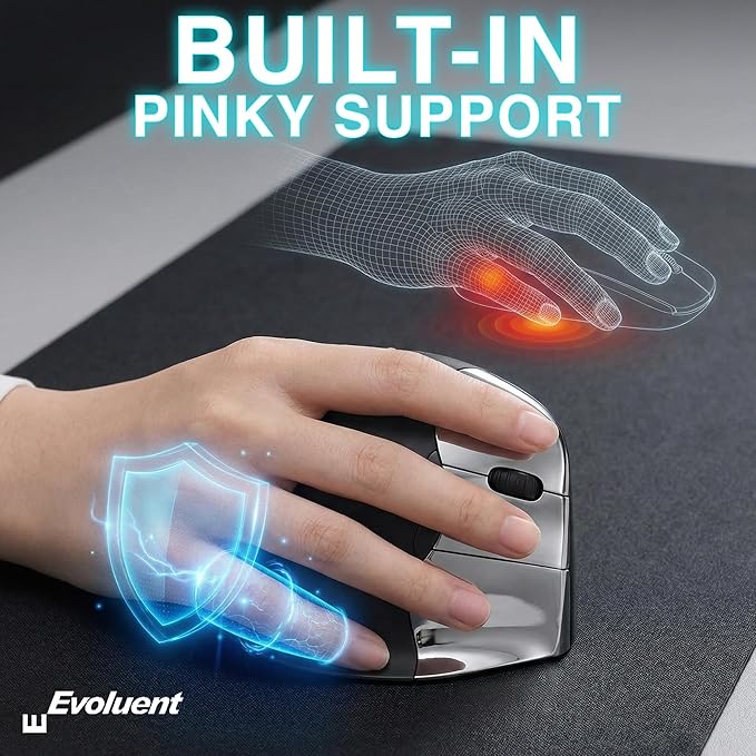 Evoluent – Inventor of The Vertical Mouse – VMC Vertical Ergonomic Mouse Wireless USB/Bluetooth Ergo Design for Right Hand M-L, Sculpted Comfort, 4 Speeds, Copy & Paste Buttons