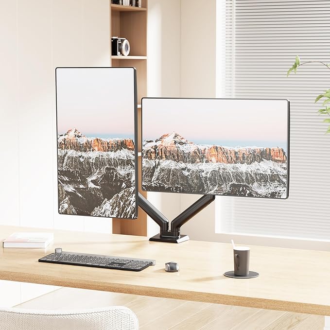 Mount-It! Dual Monitor Mount, Full Motion Spring Arms, Fits 17–32″ Screens up to 19.8 lbs Each, VESA 75x75 & 100x100, Tilt/Swivel/Rotate, Clamp or Grommet Dual Monitor Desk Mount