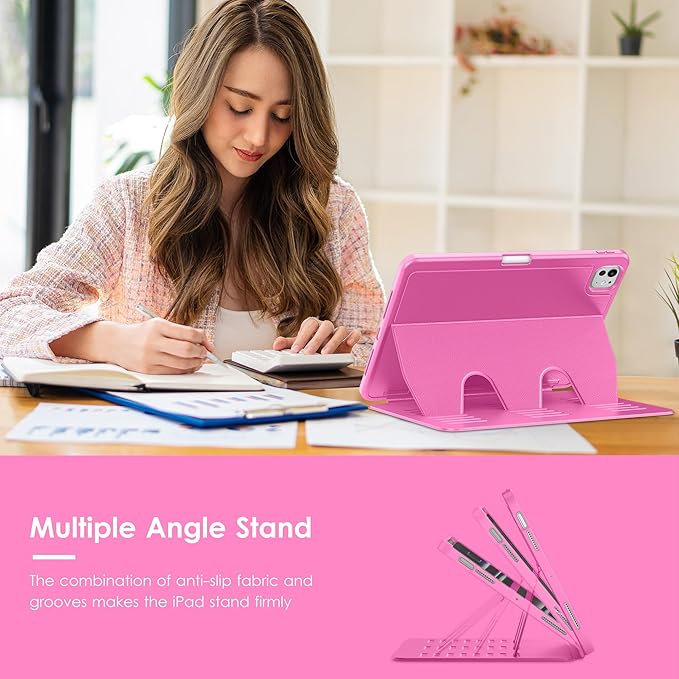 VIKESI Case for iPad Pro 11 inch (M5/M4) 2025/2024,Multiple Angles Magnetic Stand Cover,Shockproof Back,Pencil Holder,and Auto Sleep/Wake,Rose
