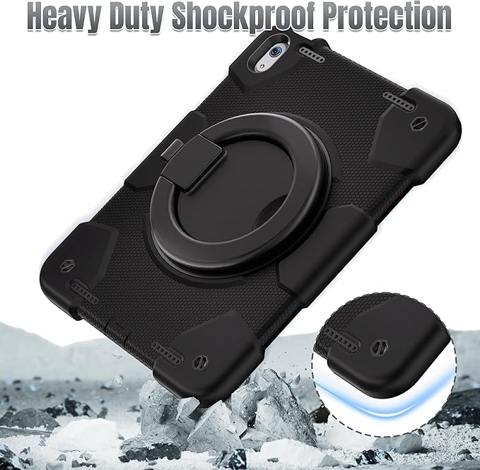 Andnary Case for iPad (A16) 11th /10th Generation 11/10.9 Inch 2025/2022 with Screen Protector/360° Rotate Stand/Shoulder Strap/Pencil Holder, Shockproof iPad 11th/10th Gen Cover (Black)