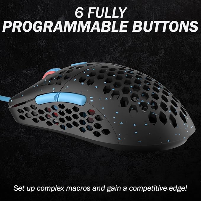 HK GAMING Mira S Ultra Lightweight Honeycomb Shell Wired RGB Gaming Mouse - Up to 12 000 cpi | 6 Buttons - 61g Only (Mira-S, Blue Phantom)
