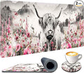 Highland Cow Mouse Pad, Extended Large Desk Pad with Stitched Edges 31.5 x 11.8 Mousepad Desk Mat for Desktop Decor and Accessories Workplace Home XXL Desk Pad for Gaming Office Big Mousepad