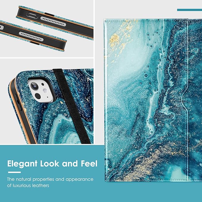 VIKESI Case for iPad Pro 13 (M4) 2024, Leather Stand Cover with Apple Pencil Holder, Auto Wake/Sleep, Multiple Viewing Angles, Built in Hand Strap & Pocket, Sandy Wave